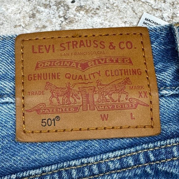 Levi’s Premium 501 High Rise Denim Cutoff Shorts W31 Distressed Frayed Hem Blue - Picture 8 of 12